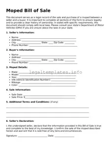 Fillable Moped Bill of Sale Document