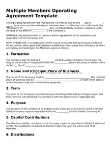 Fillable Multiple Members Operating Agreement Document