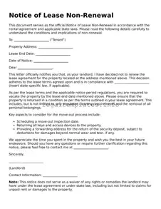 Fillable Notice of Lease Non-Renewal Document