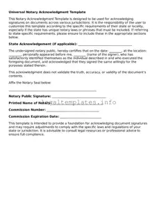 Fillable Notary Acknowledgement Document