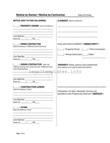 Fill a Valid Notice Owner Florida Form