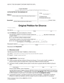 Fill a Valid Texas Law Help FM-DivC-100 Original Petition for Divorce Set C Form
