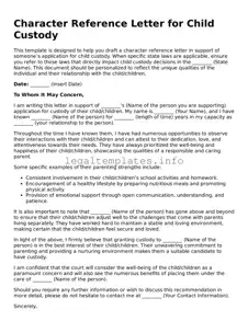 Fillable Character Reference Letter for Child Custody Document