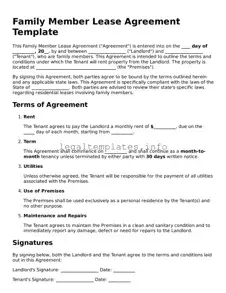 Fillable Family Member Lease Agreement Document