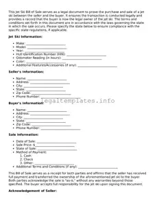 Fillable Jet Ski Bill of Sale Document