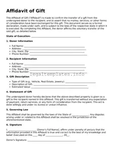 Fillable Affidavit of Gift Document
