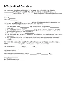 Fillable Affidavit of Service Document