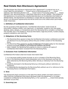 Fillable Real Estate Non-Disclosure Agreement Document