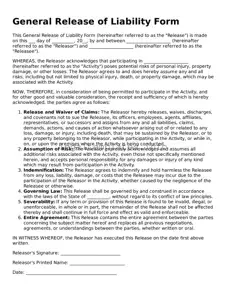Fillable Release of Liability Document