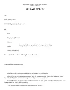 Fill a Valid Release Of Lien Texas Form