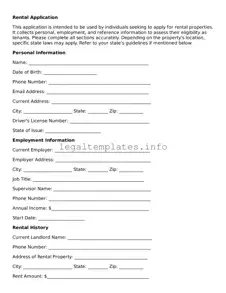 Fillable Rental Application Document