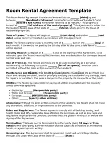 Fillable Room Rental Agreement Document