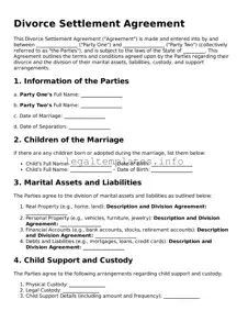 Fillable Divorce Settlement Agreement Document