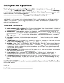 Fillable Employee Loan Agreement Document