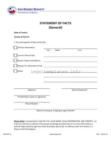 Fill a Valid Statement Of Fact Texas Form
