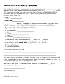 Fillable Affidavit of Residency Document