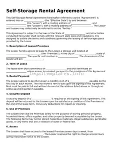 Fillable Self-Storage Rental Agreement Document