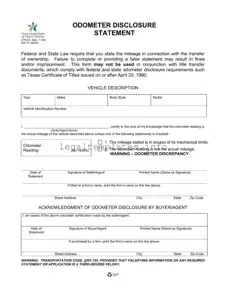 Fill a Valid Texas Odometer Statement Form