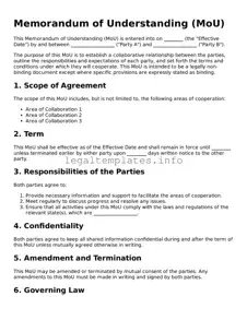 Fillable Memorandum of Understanding Document