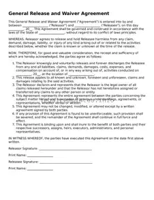 Fillable General Release and Waiver Document