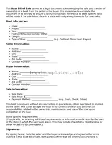 Fillable Boat Bill of Sale Document
