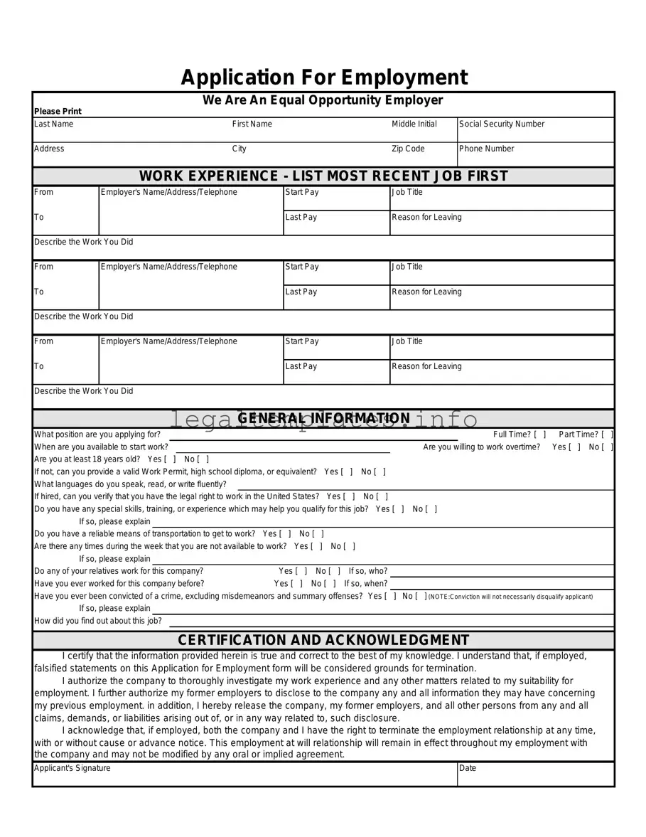 Fill a Valid Spanish Application Employment Form