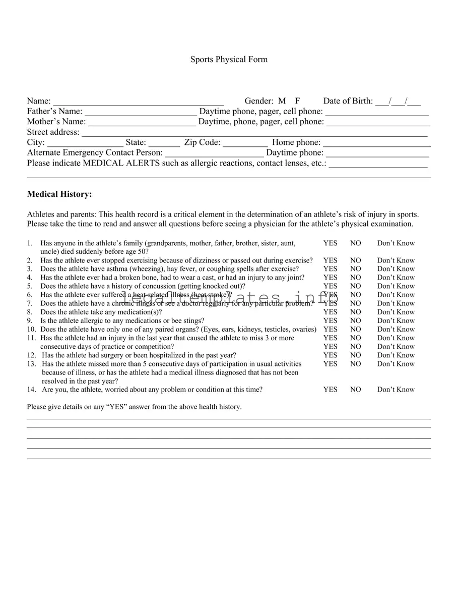 Fill a Valid Sports Physical Form