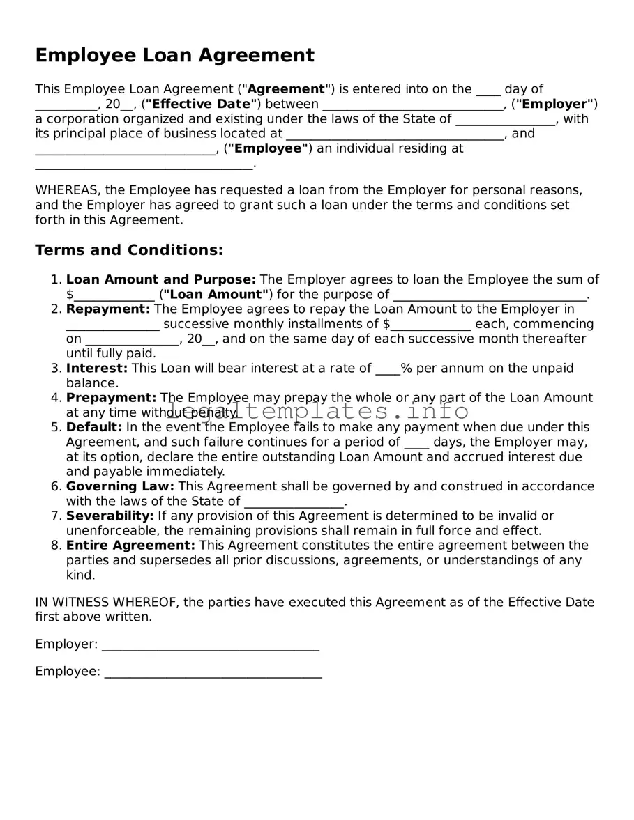 Fillable Employee Loan Agreement Document