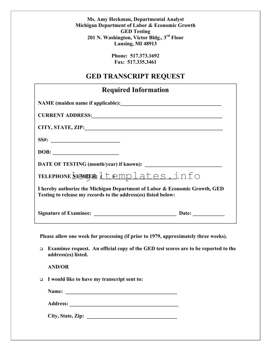 Fill a Valid Michigan Ged Transcript Request Form