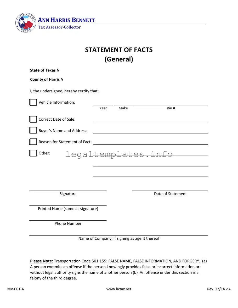 Fill a Valid Statement Of Fact Texas Form