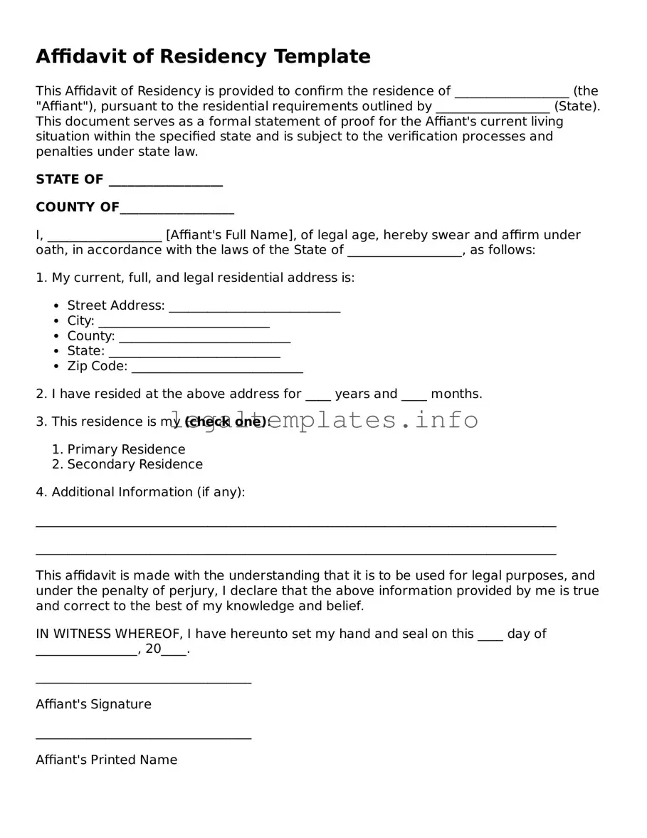 Fillable Affidavit of Residency Document