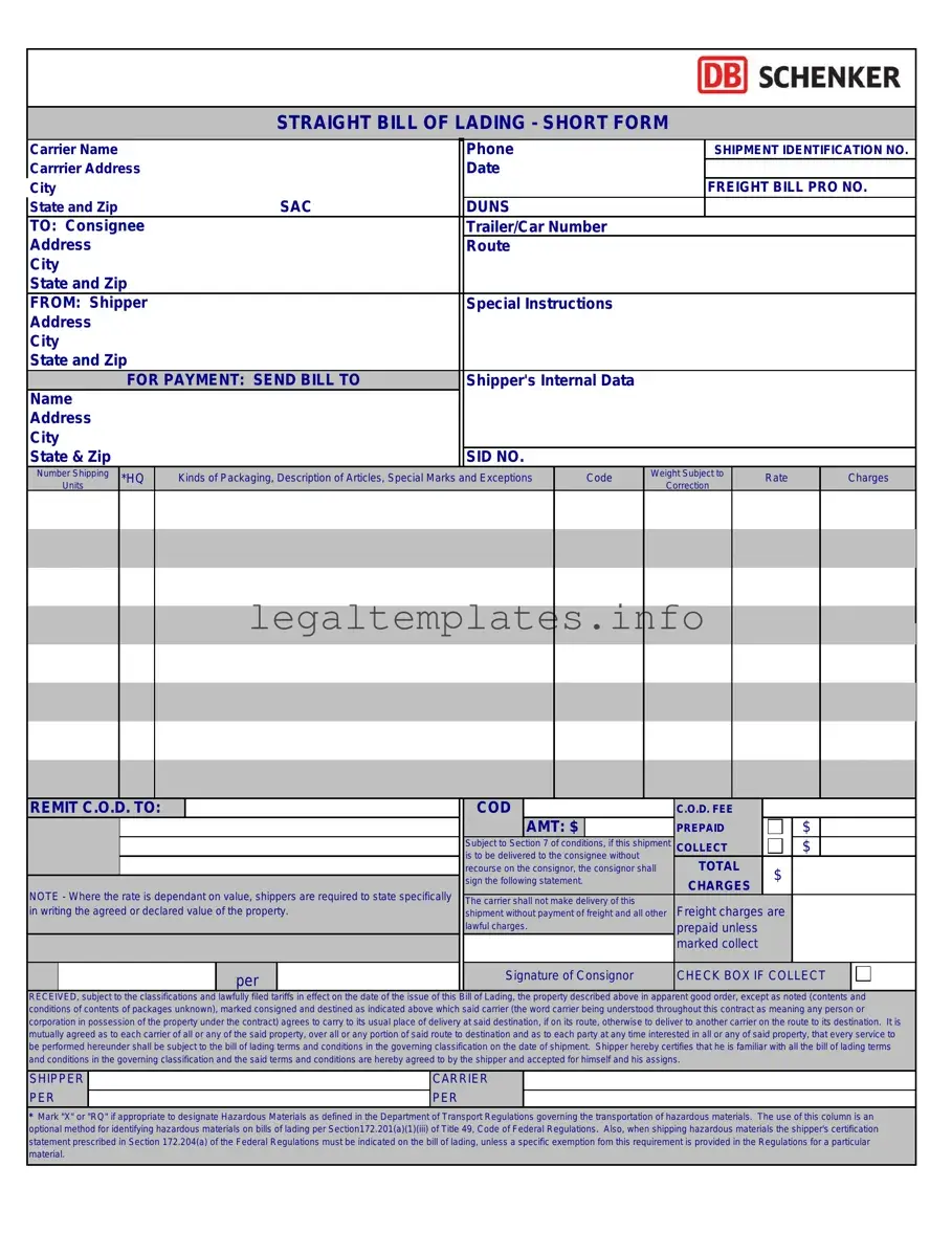 Fill a Valid Straight Bill Of Lading Form