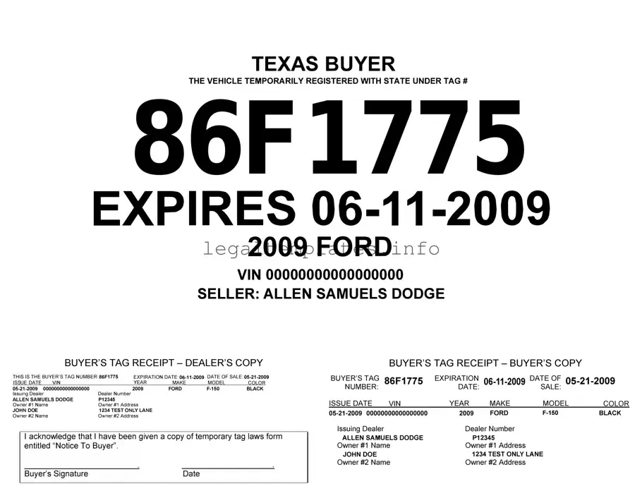 Fill a Valid Texas Temporary Tag Form