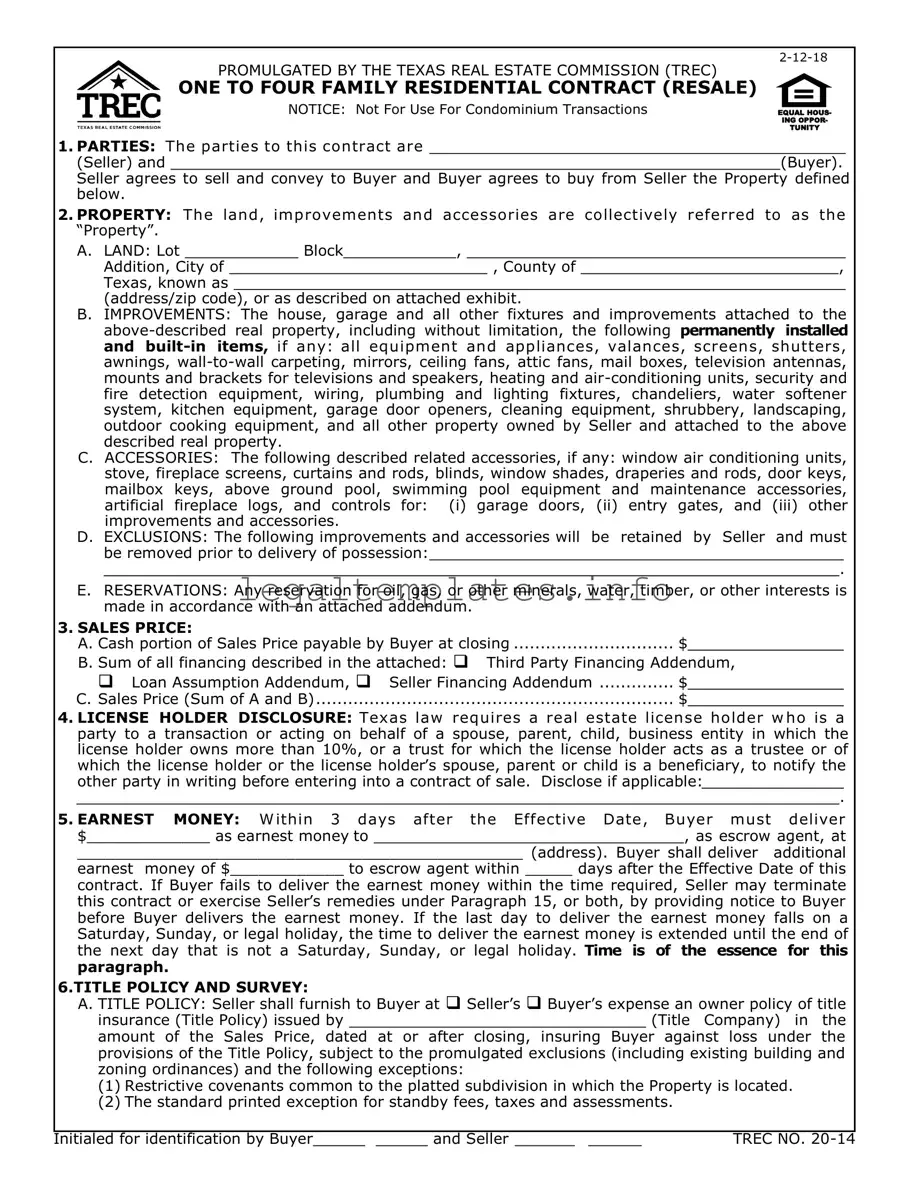 Fill a Valid TREC One to four family residential contract Form