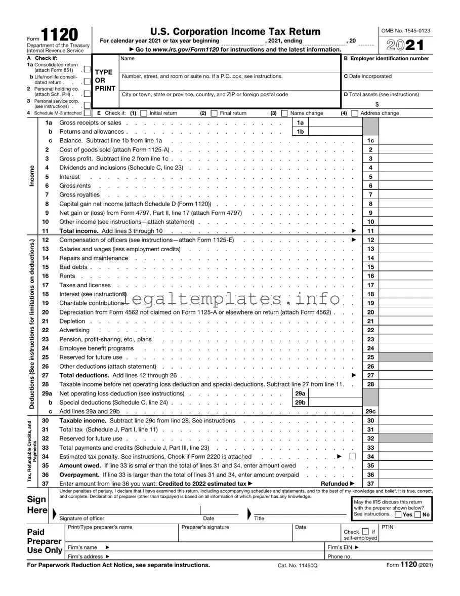 Fill a Valid IRS 1120 Form