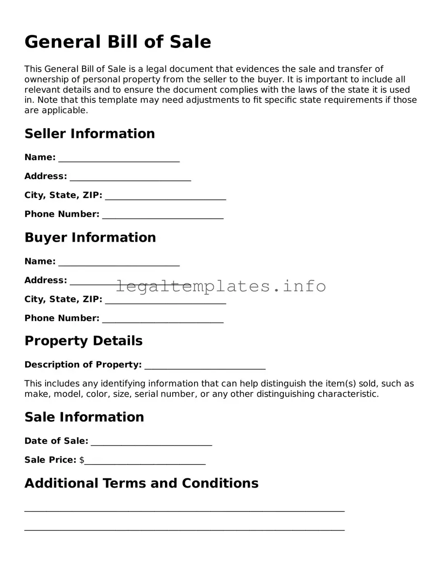 Fillable General Bill of Sale Document