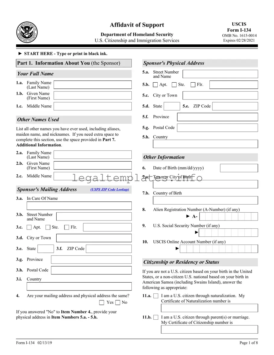 Fill a Valid USCIS I-134 Form