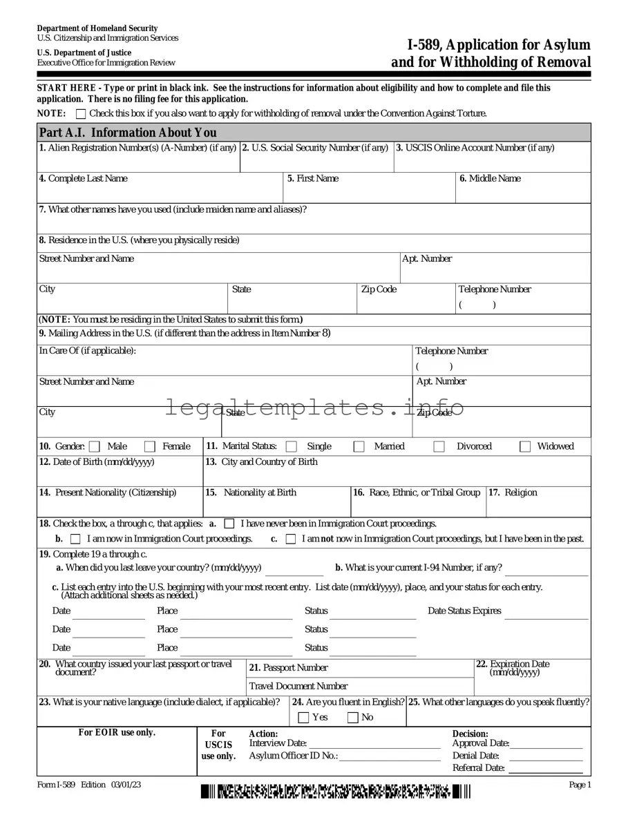 Fill a Valid USCIS I-589 Form