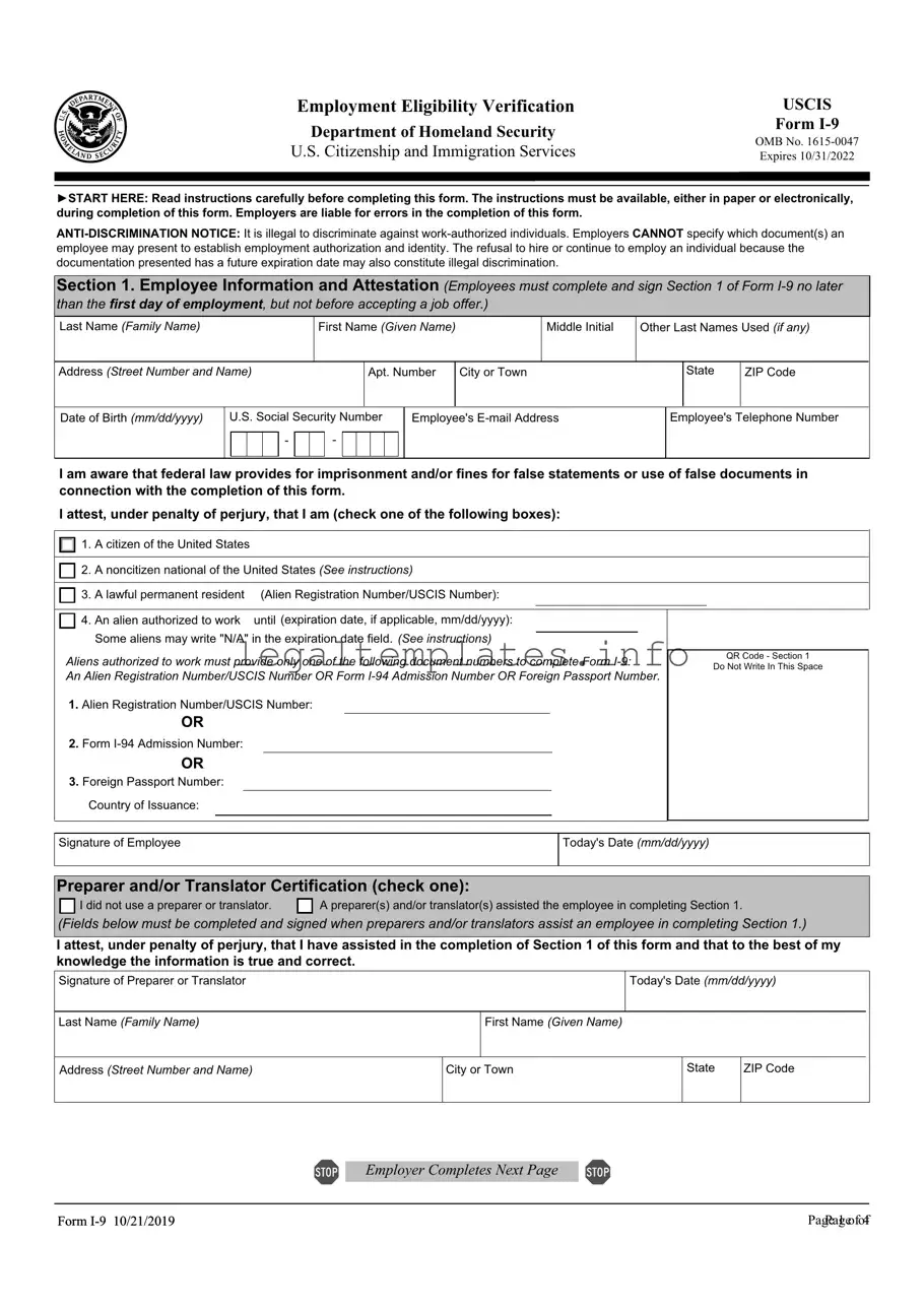 Fill a Valid USCIS I-9 Form