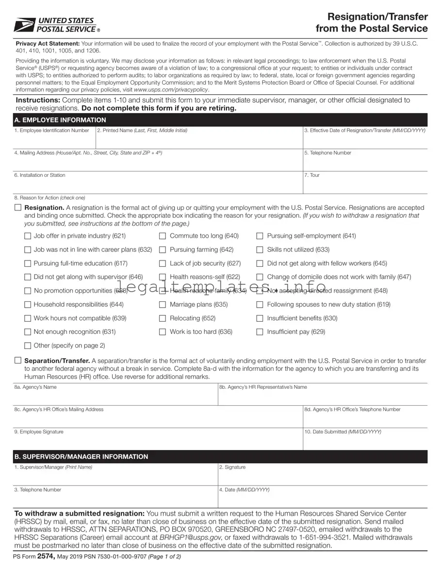 Fill a Valid Usps Resignation Form