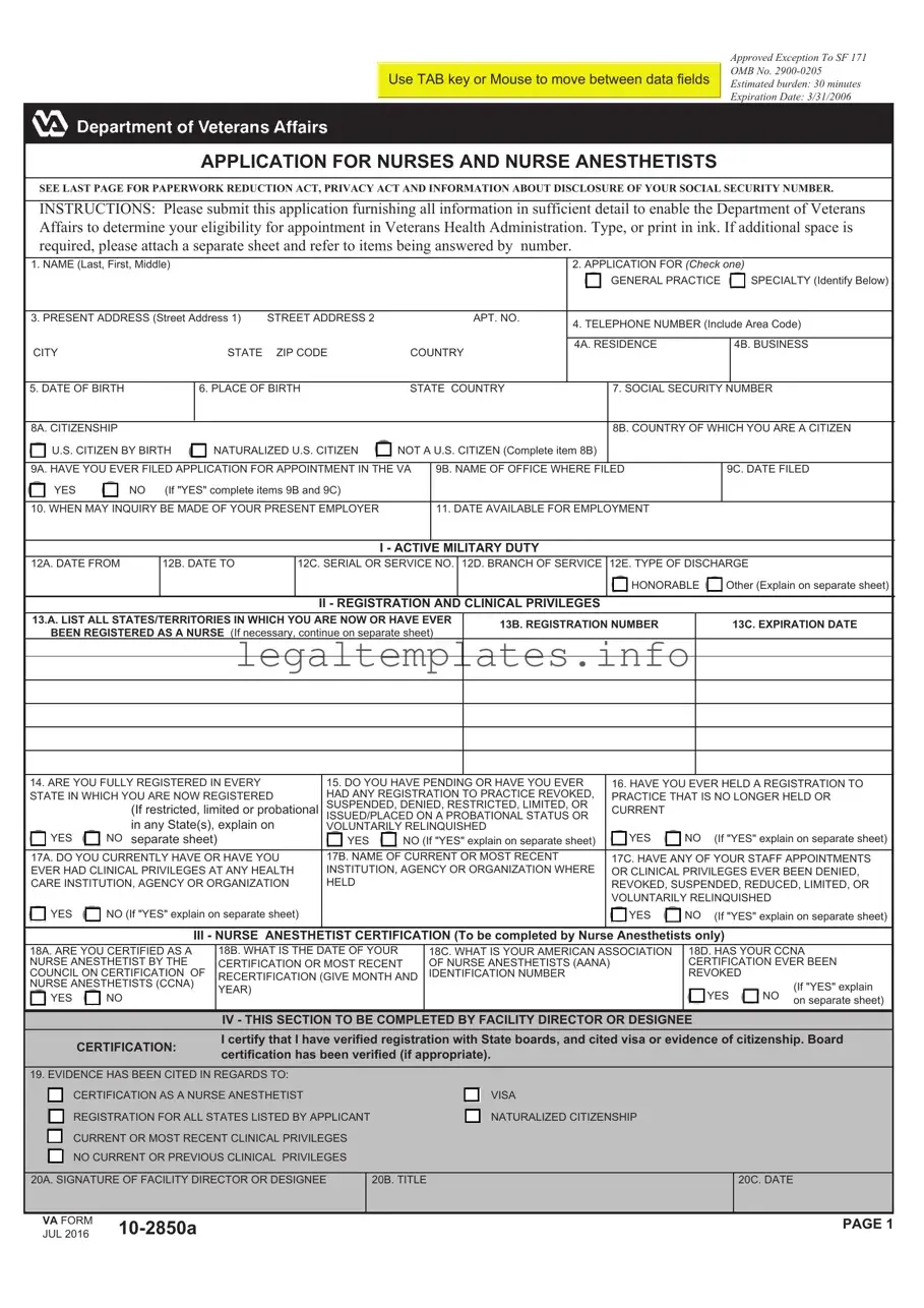 Fill a Valid VA 10-2850a Form