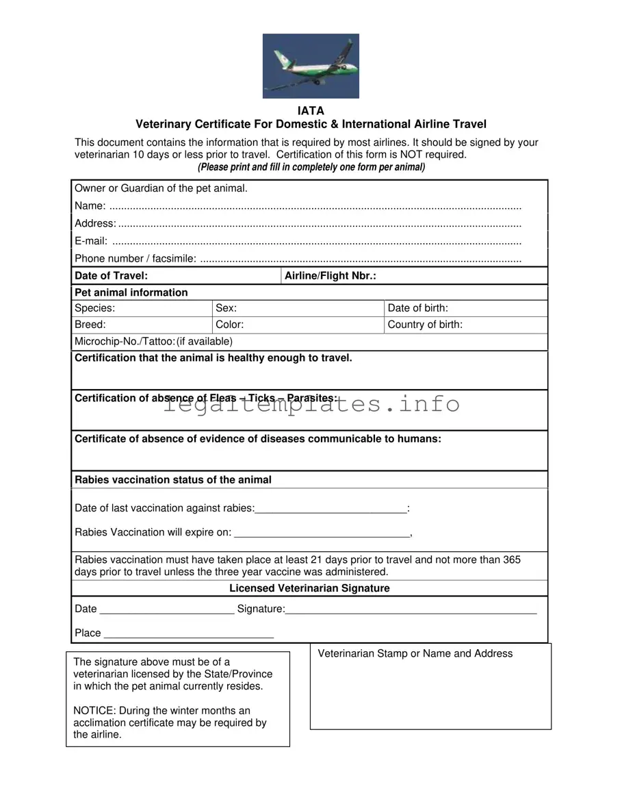 Fill a Valid Veterinary Certificate Travel Form