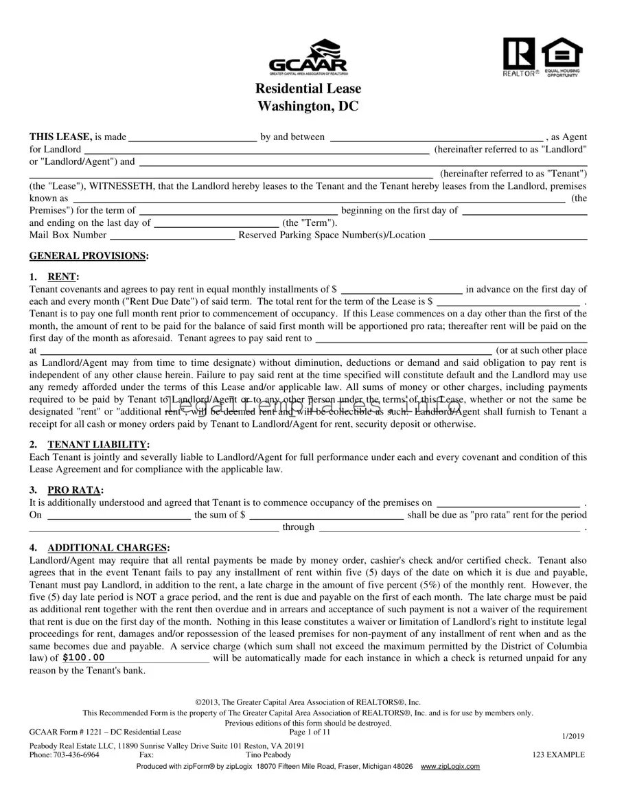Fill a Valid Washington Dc Residential Lease Agreement Form