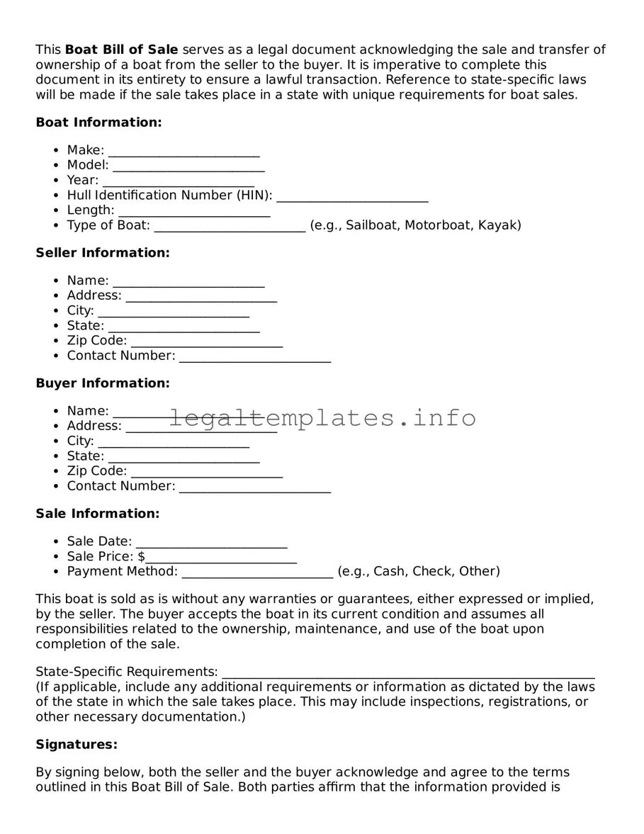 Fillable Boat Bill of Sale Document