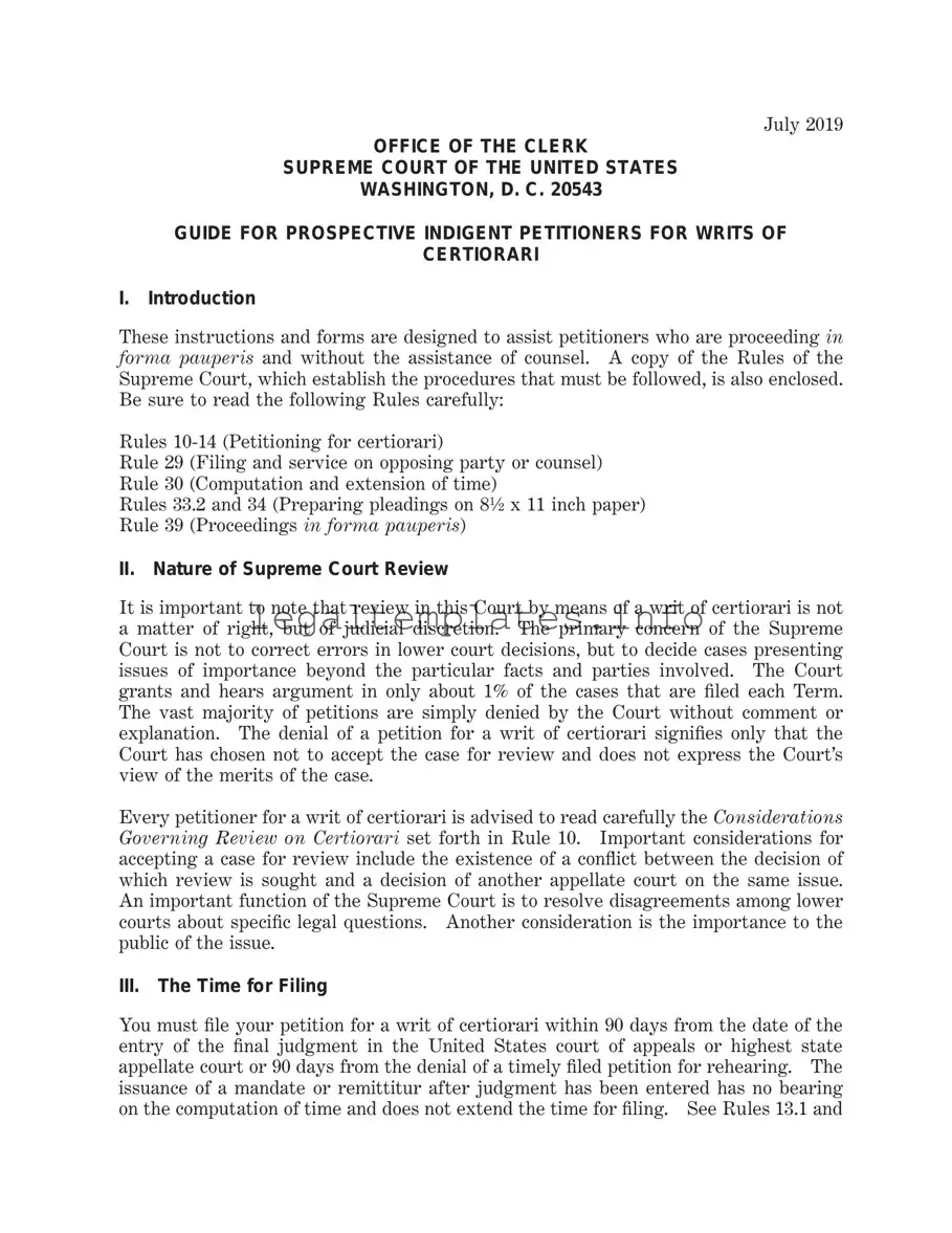 Fill a Valid Writ Of Certiorari Form