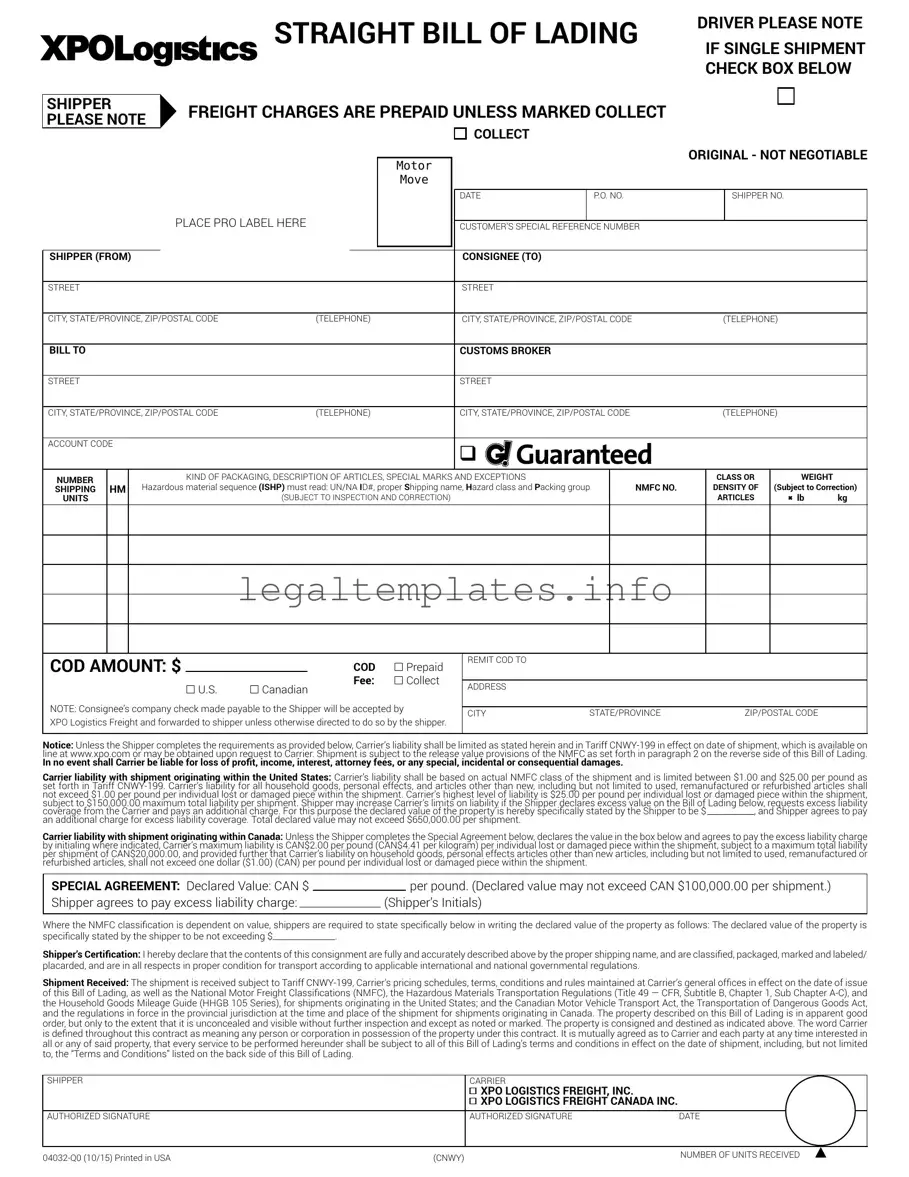 Fill a Valid Xpo Logistics Bill Of Lading Form